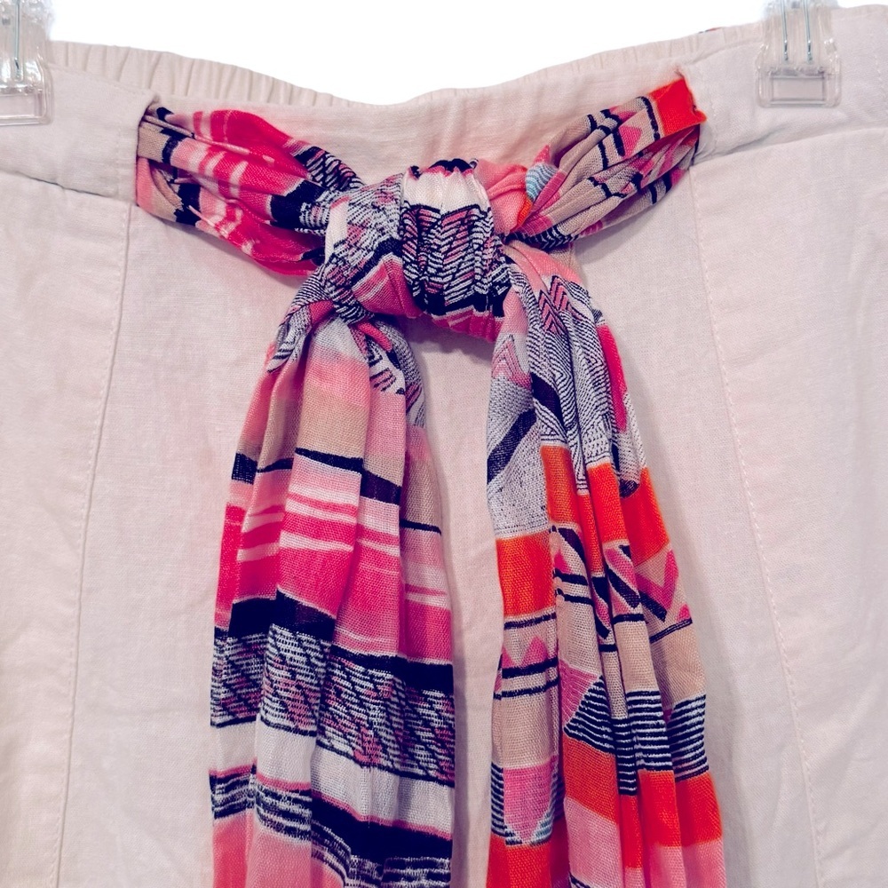 IT’S Size 1X Off White Pullon Flat Front Elastic Back Linen Pants Scarf Tie Belt - Picture 5 of 7
